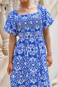 Capri Coast Puff Sleeve Smocked Maxi Dress - Blue