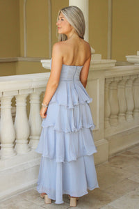 Elegant Times Strapless Tiered Maxi Dress - Lt. Blue
