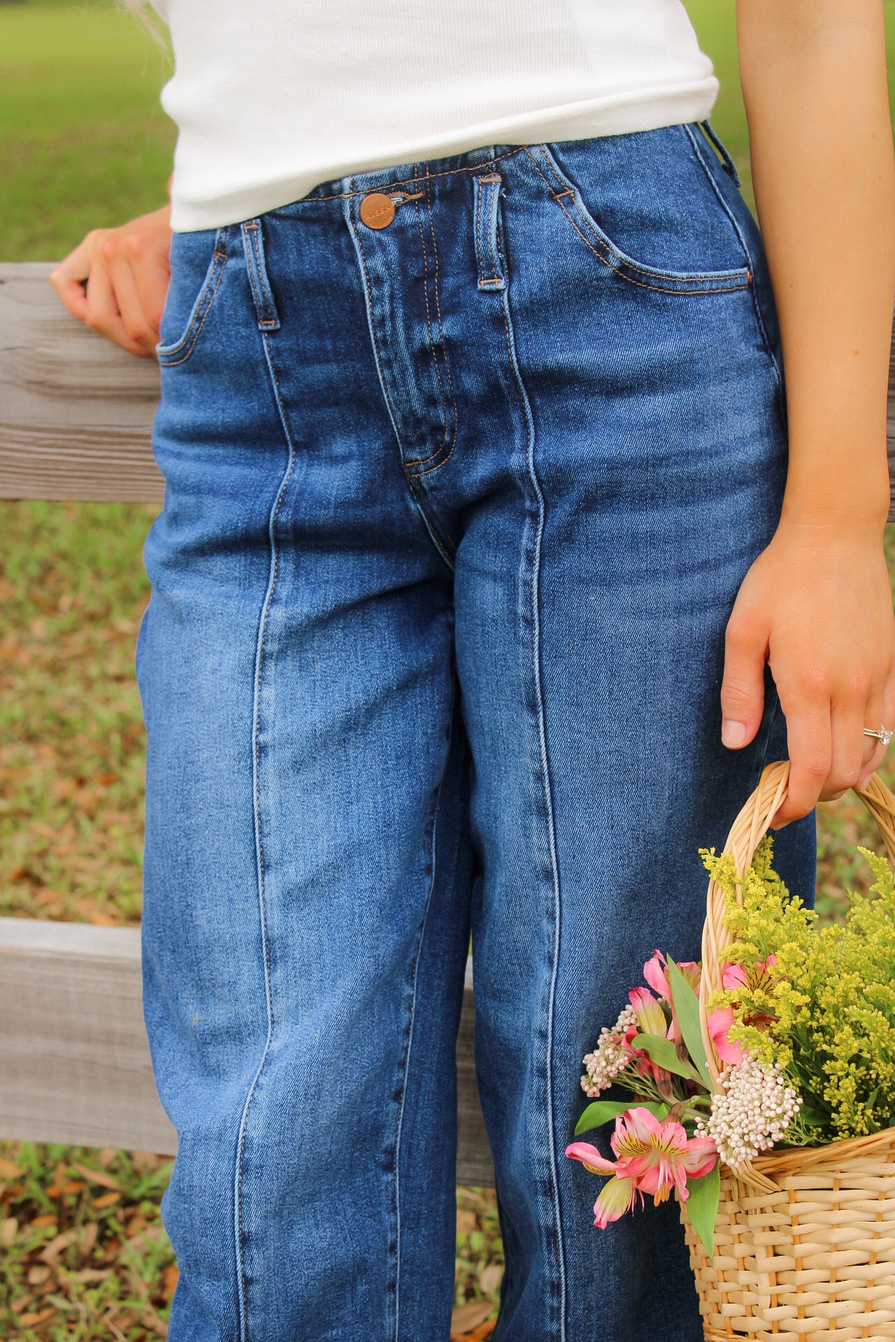 Rachael High Rise Barrel Cuff Jeans - Dark Wash