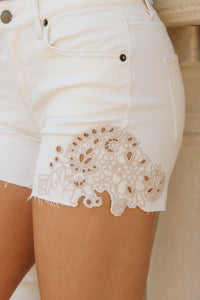 Dear John: Gigi Denim Embroidered Shorts - Wheat