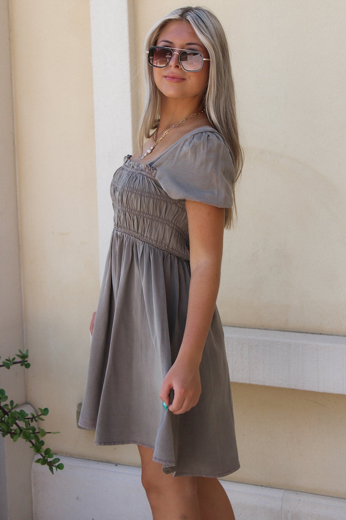 Pure Thoughts Smocked Midi Dress - Mocha