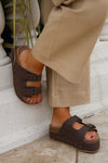 The Emma Cork Buckle Platform Slide - Brown