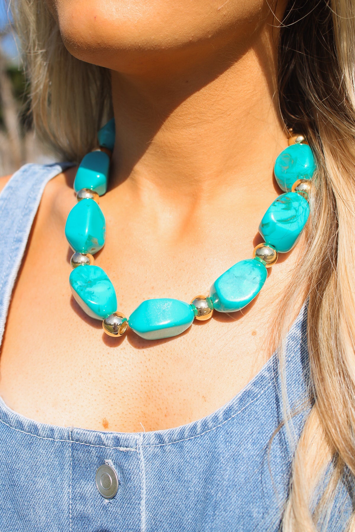 Stone Beaded Necklace - Turquoise