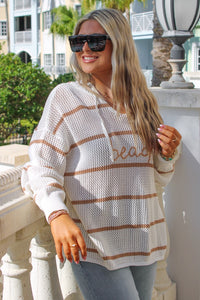 Vintage Havana: BEACH Striped Sweater - White