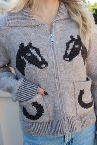Untamed Spirit Embroidered  Sweater - Lt Brown