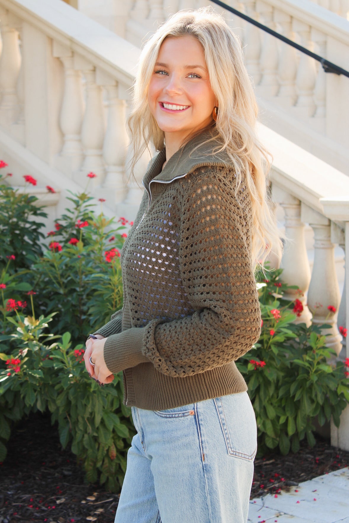In My Element Zip Up Cardigan - Olive