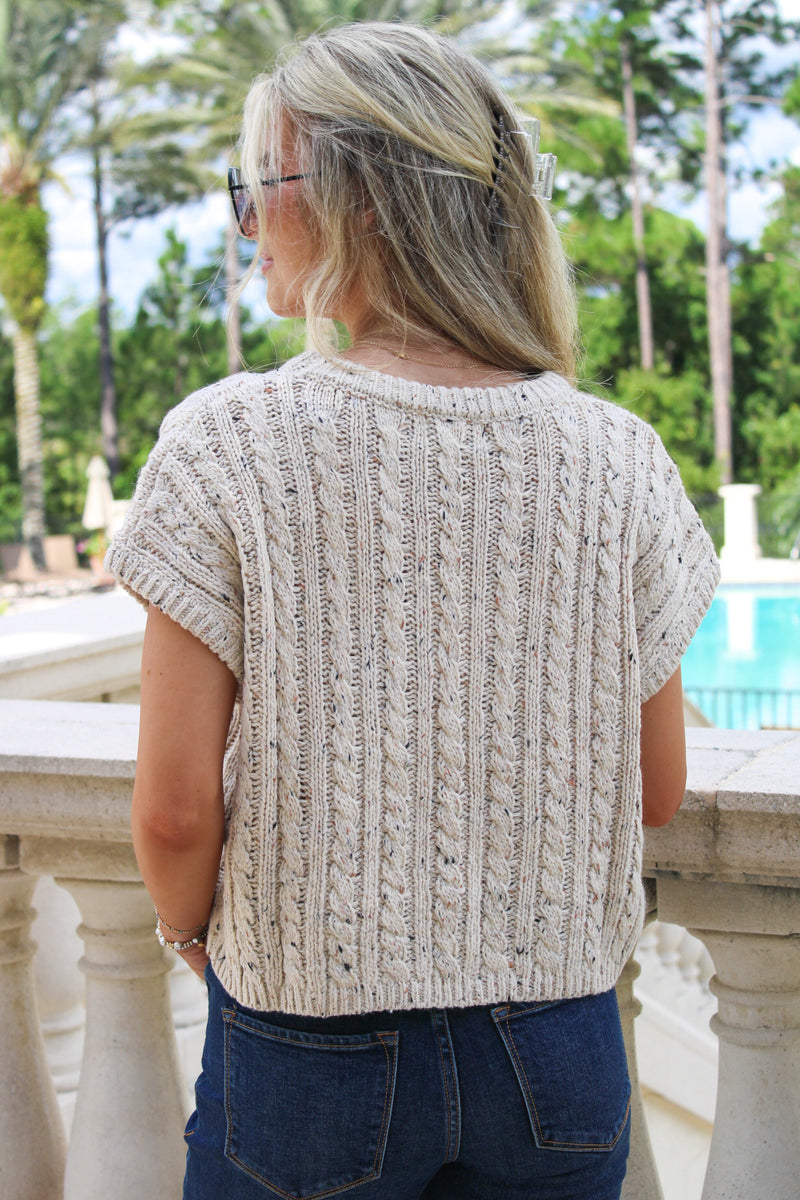 Moving Ahead Cable Knit Sweater - Oatmeal Melange