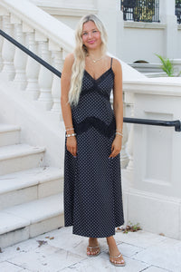 Timeless Charm Lace Trim Midi Dress - Black