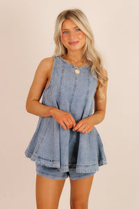 Adventure Awaits Sleeveless Top - Denim