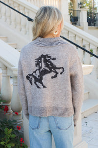 Untamed Spirit Embroidered  Sweater - Lt Brown