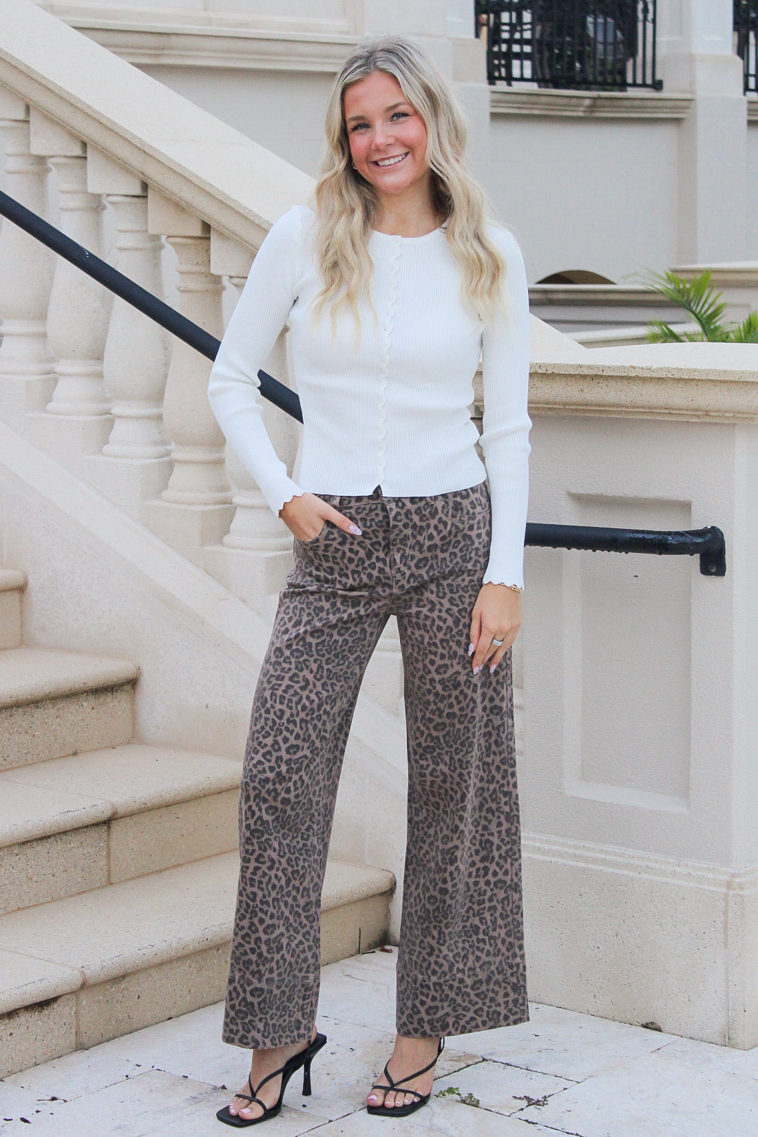 Fierce Moves Ankle Wide Leg Jeans - Brown Leopard