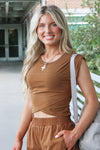 Keepin' It Trendy Mineral Washed  Wrap Top - Walnut