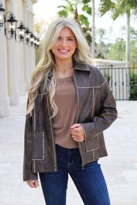 After Hours Collared Zip Up Jacket - Brown