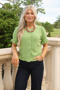 The Darling Detail Ruffle Cardigan - Avocado