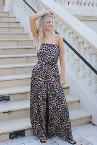 Wild Ambition Leopard Wide Leg Pants - Brown Multi