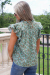 Changing Seasons Floral Ruffle Top - Mint