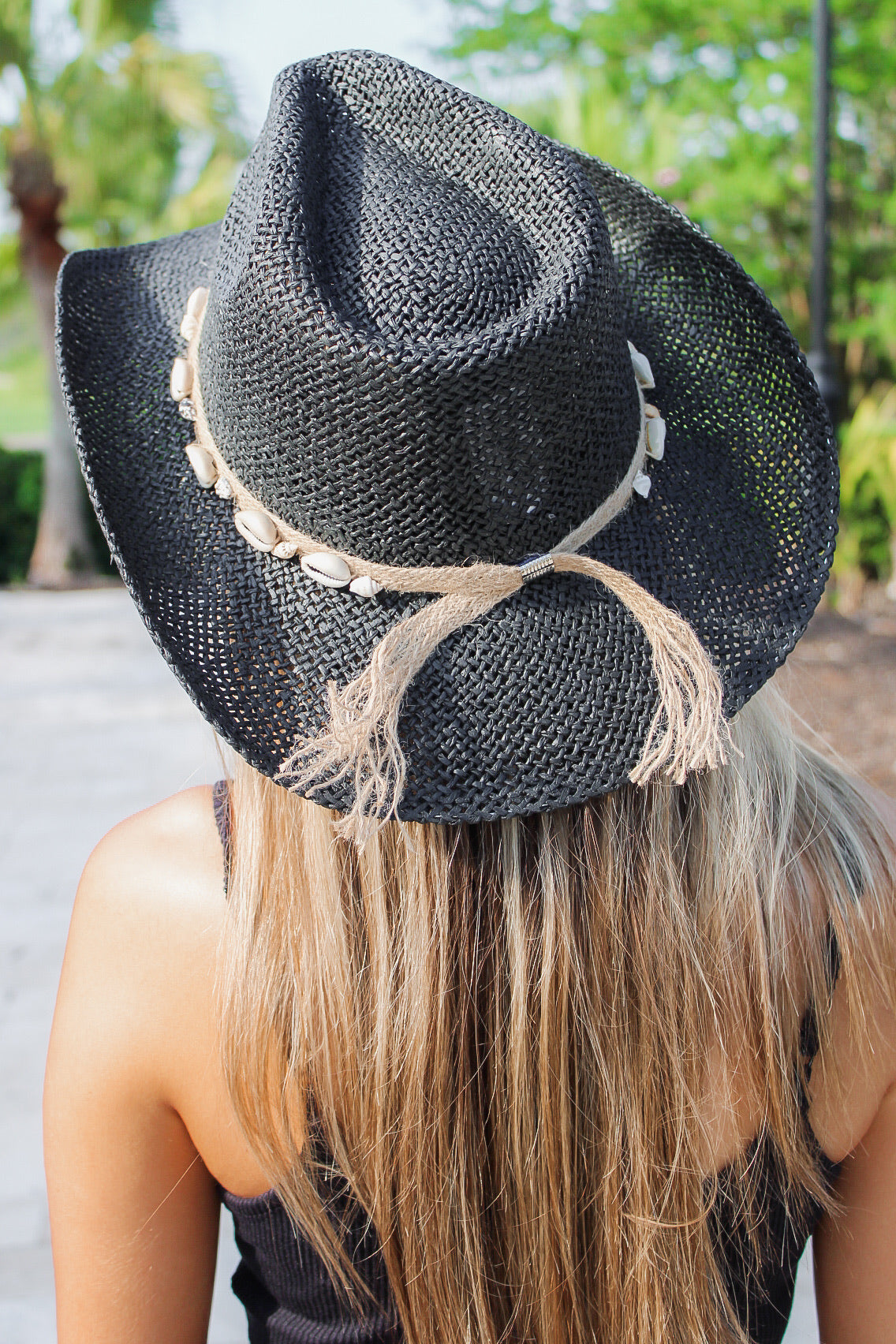 Coastal Beach Babe Cowrie Shell Hat - Black