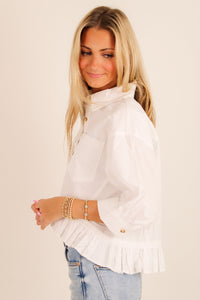 Soft Breeze Button Down Peplum Top - White