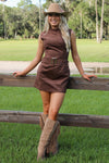 Elevated Charm Belted Mini Dress - Espresso