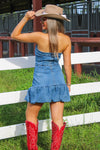 At The Game Bubble Mini Dress - Medium Wash