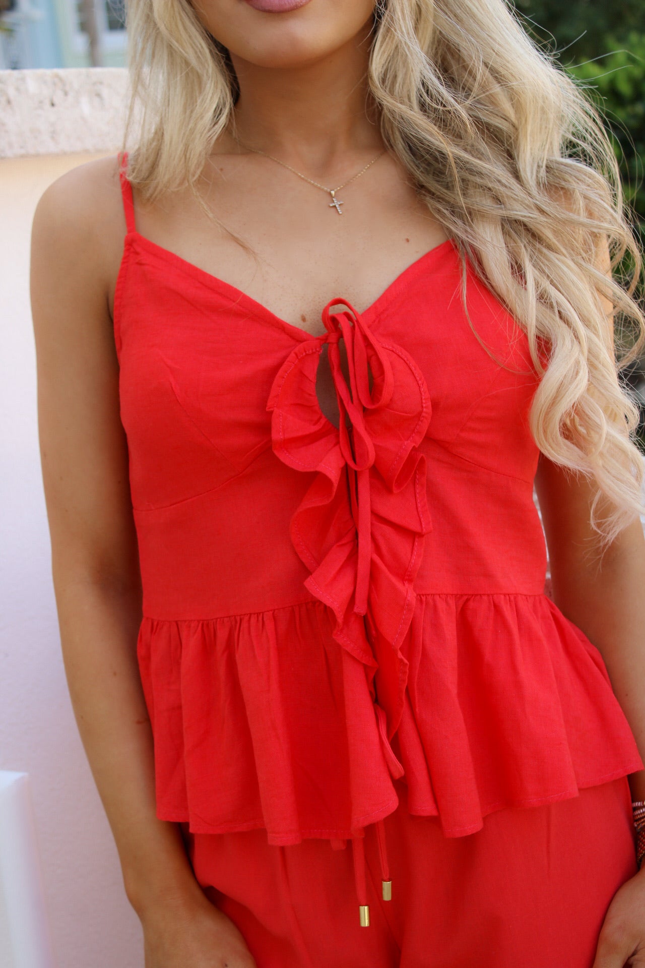 Sunkissed Escape Tie Front Top - Red