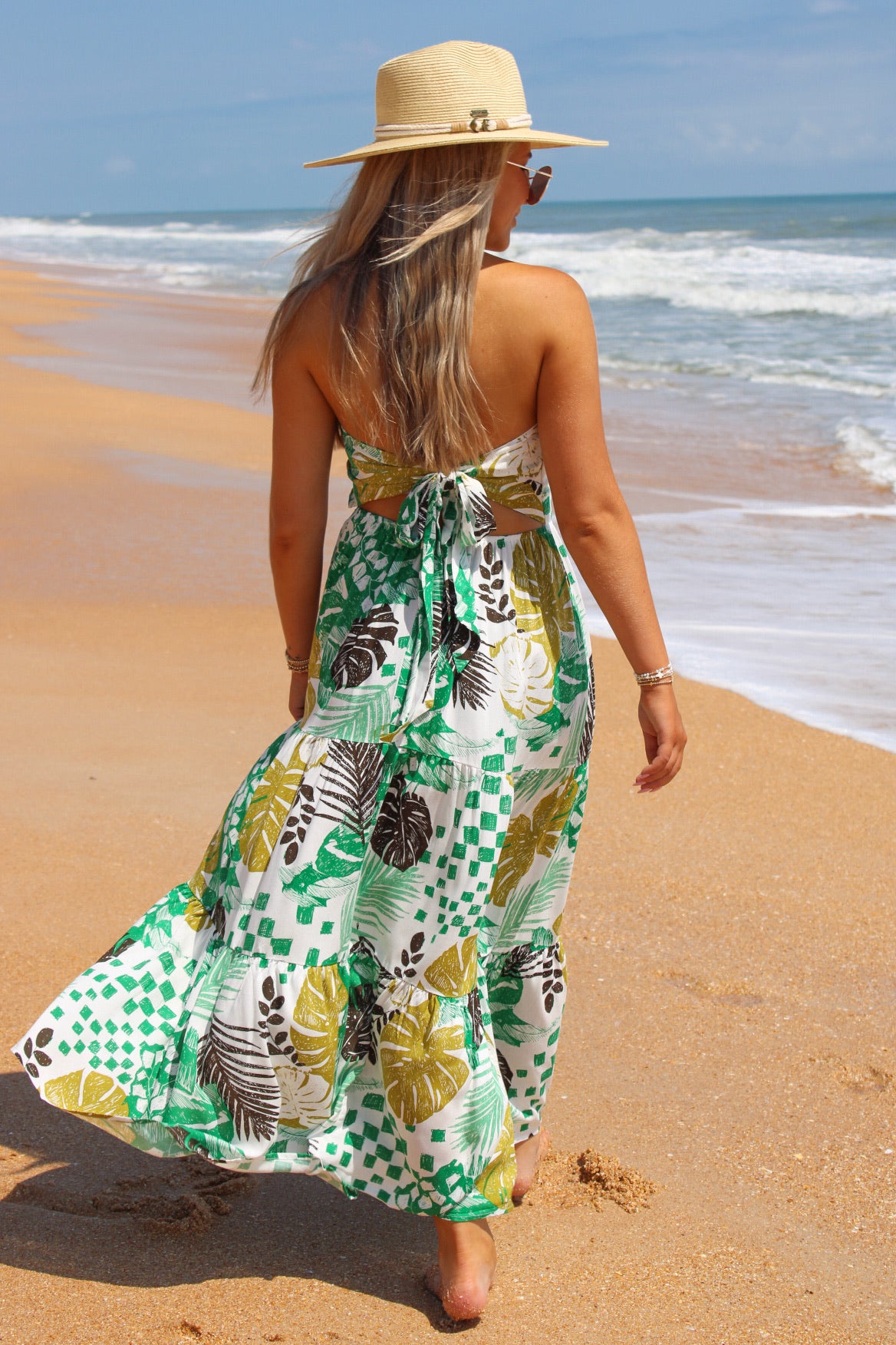 Breezy Tropical Days Tie Back Maxi Dress - Green