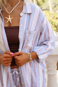 Z Supply: The Perfect Striped Button Up Top - Island Coconut