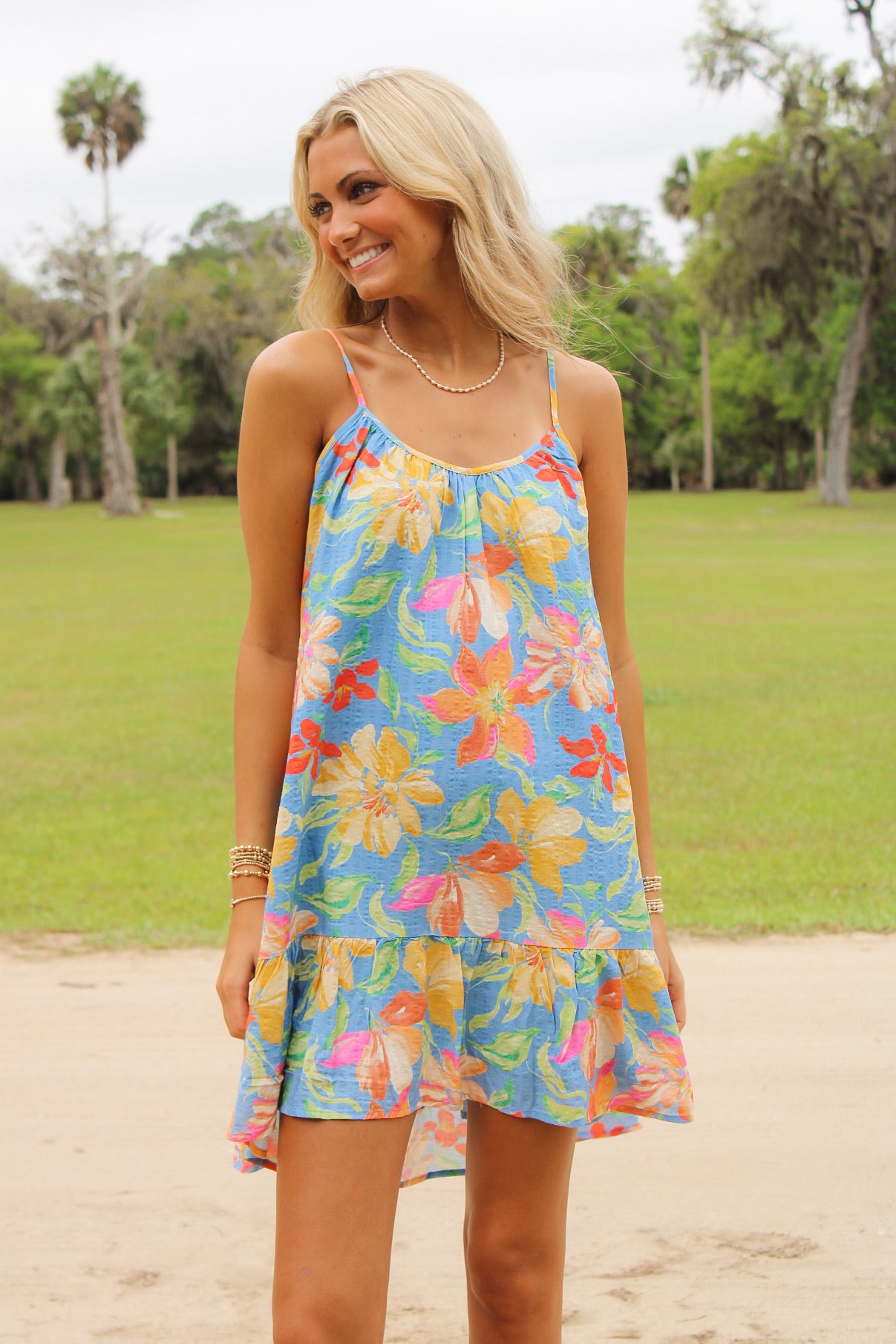 Sadie & Sage: Beach Cowgirl Mini Dress - Blue Multi