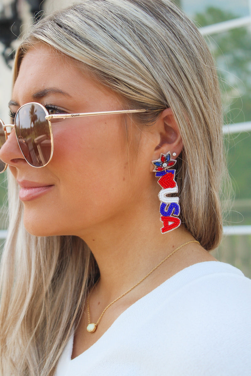 Heart & USA Beaded Earrings