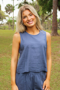 Z Supply: Sloane Linen Cropped Tank -  Vintage Indigo