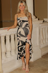Dancing Under The Stars Ruffle Midi Dress - Black/Taupe