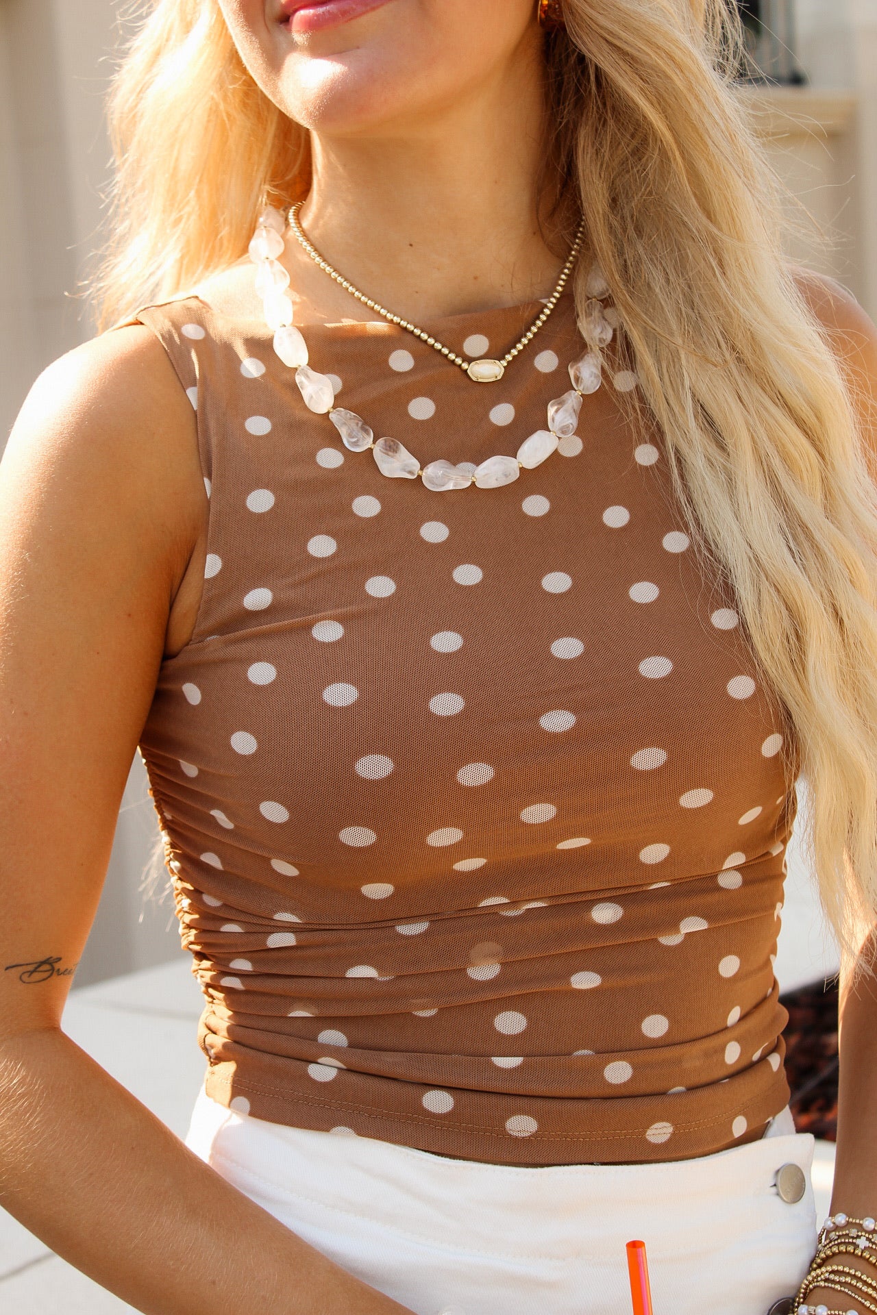 Vienna Nights Boat Neck Mesh Top - Brown