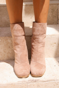 New Direction Suede Block Heel Boot - Taupe