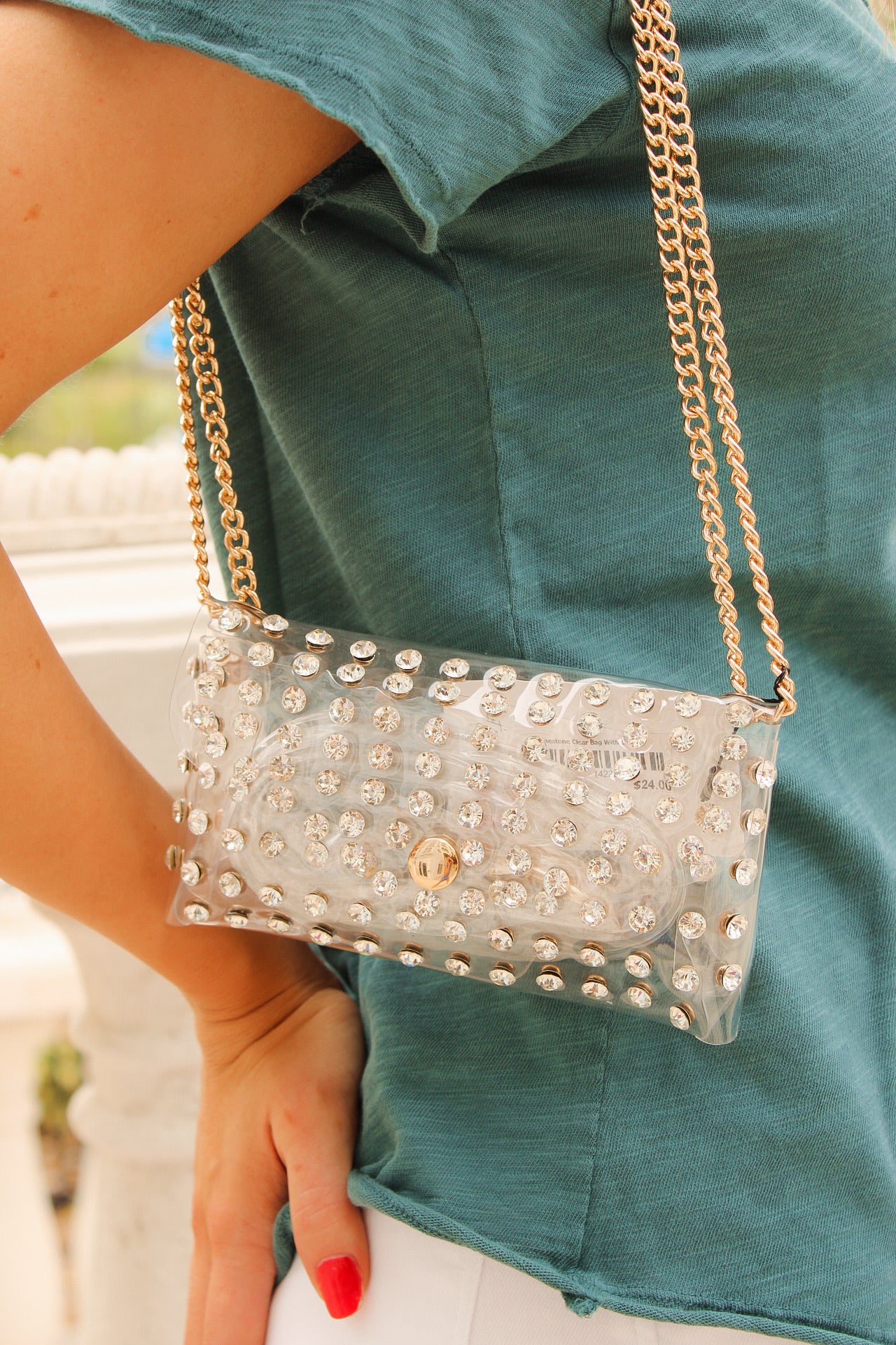 Rhinestone Clear Bag With Chain
