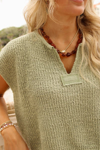 Cozy Dreams Cropped Sleeveless Sweater - Sage