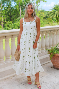 Blissful Meadows Floral Embroidery Scallop Midi Dress - Moss Green