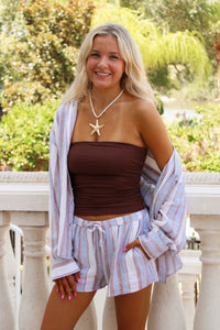 Z Supply: The Perfect Striped Button Up Top - Island Coconut