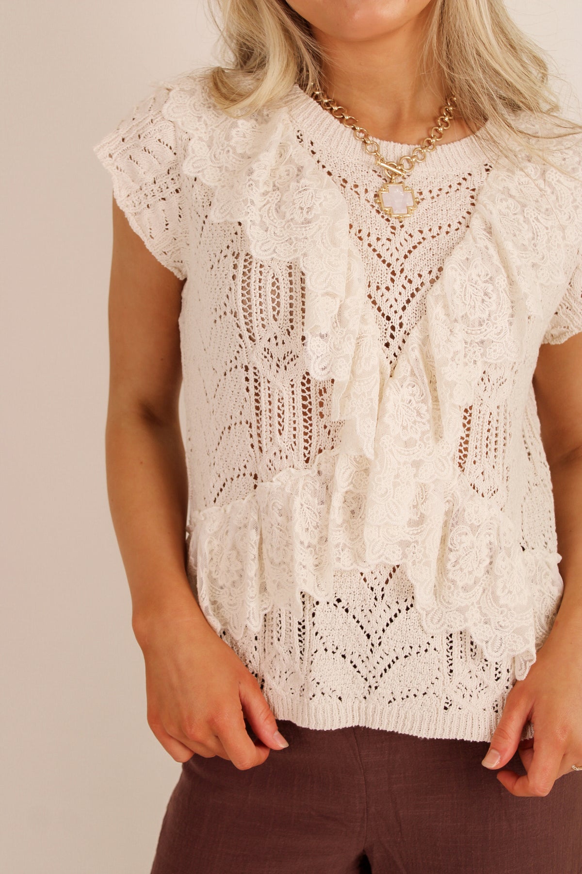 Timeless Bloom Lace Sweater Top - Natural
