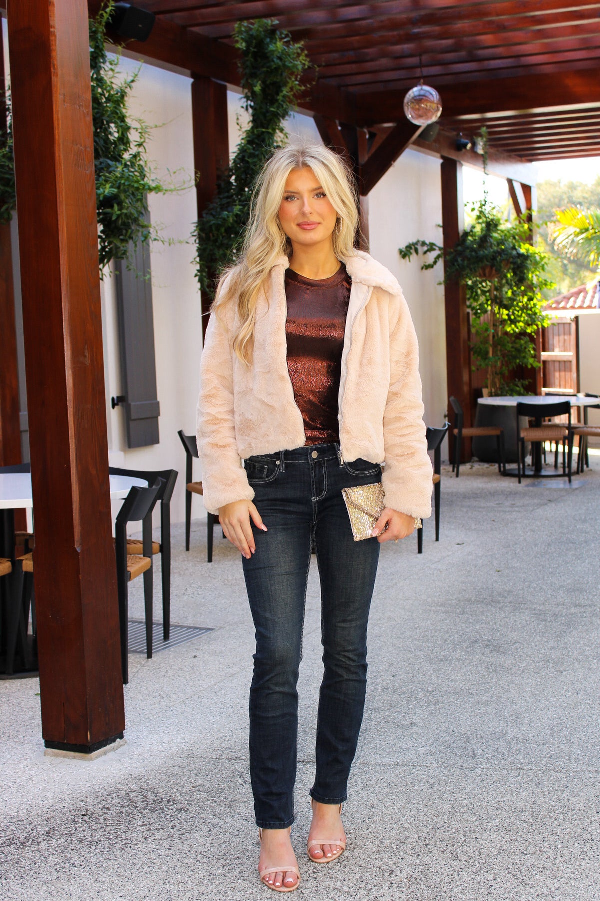 Libby Faux Fur Zip Up Jacket - Cream