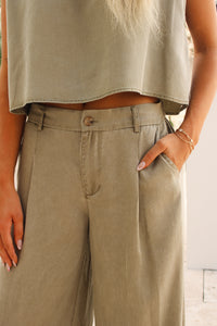 Set The Tone Wide Leg Pants - Olive