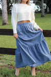 Southern Charm Tiered Maxi Skirt - Med Wash