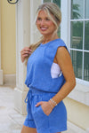 Game On Mineral Washed Romper - Royal Blue