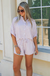 Way To Go Striped Shorts - Mocha/White