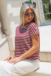 Gathering Around Stripe Knit Top - Burgundy