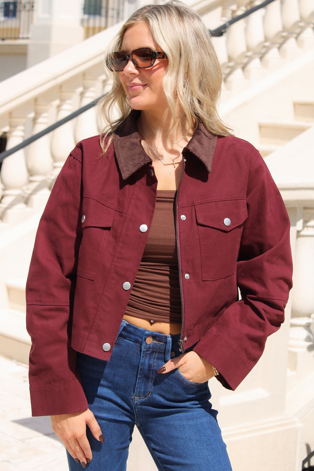 Harvest Ridge Cropped Barn Jacket - Wine