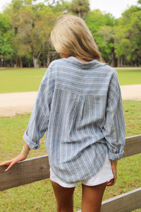 Z Supply: The Perfect Striped Button Up Top - Indigo