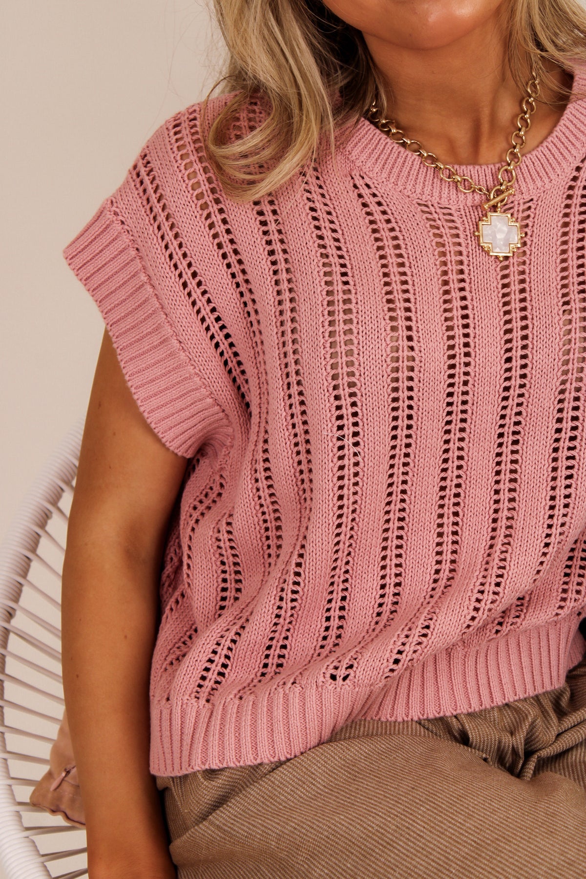 Pure Intent Open Knit Sweater - Powder Rose