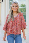 Giving Gratitude Floral Printed Top - Clay