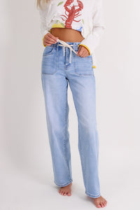 Anni High Rise Baggy Tie Detail Jeans - Lt Wash