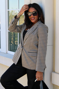 Classic Intentions Hounds Tooth Blazer - Brown Hazel